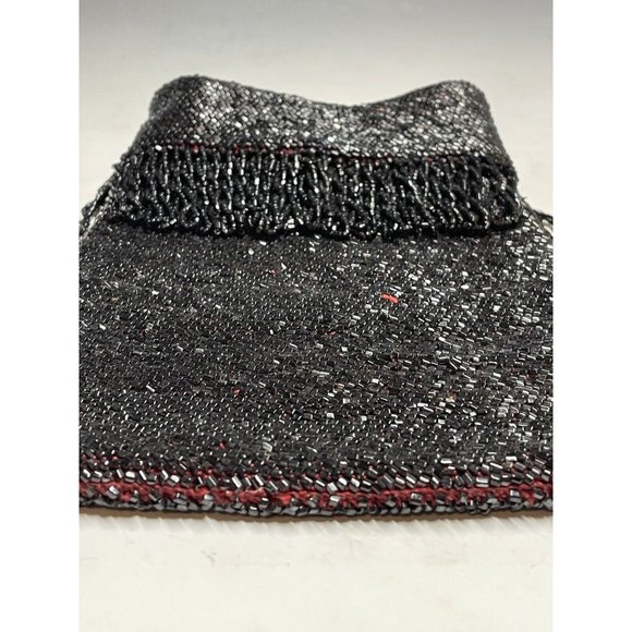 Antique Vintage 20th C.  Dark Black Red Beaded Flapper Art Deco Glass Purse Bag - Picture 7 of 16